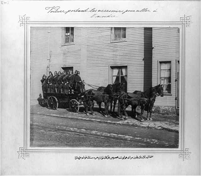 The ready and alert position of the tool wagon of a Fire Brigade unit stationed at the Imperial Yıldız Sarayı (palace)