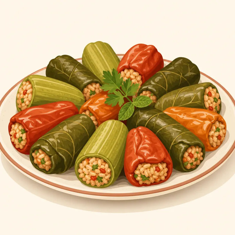 Antep Allı Yeşilli Dolma /Antep Nakışlı Dolma /Antep Yaz Dolması illüstrasyonu