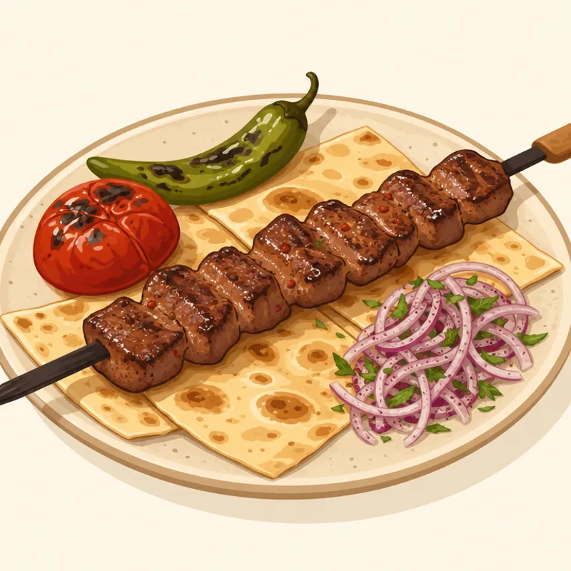 Gaziantep Cağırtlak Kebabı/ Antep Cağırtlak Kebabı / Gaziantep Cartlak Kebabı / Antep Cartlak Kebabı illüstrasyonu
